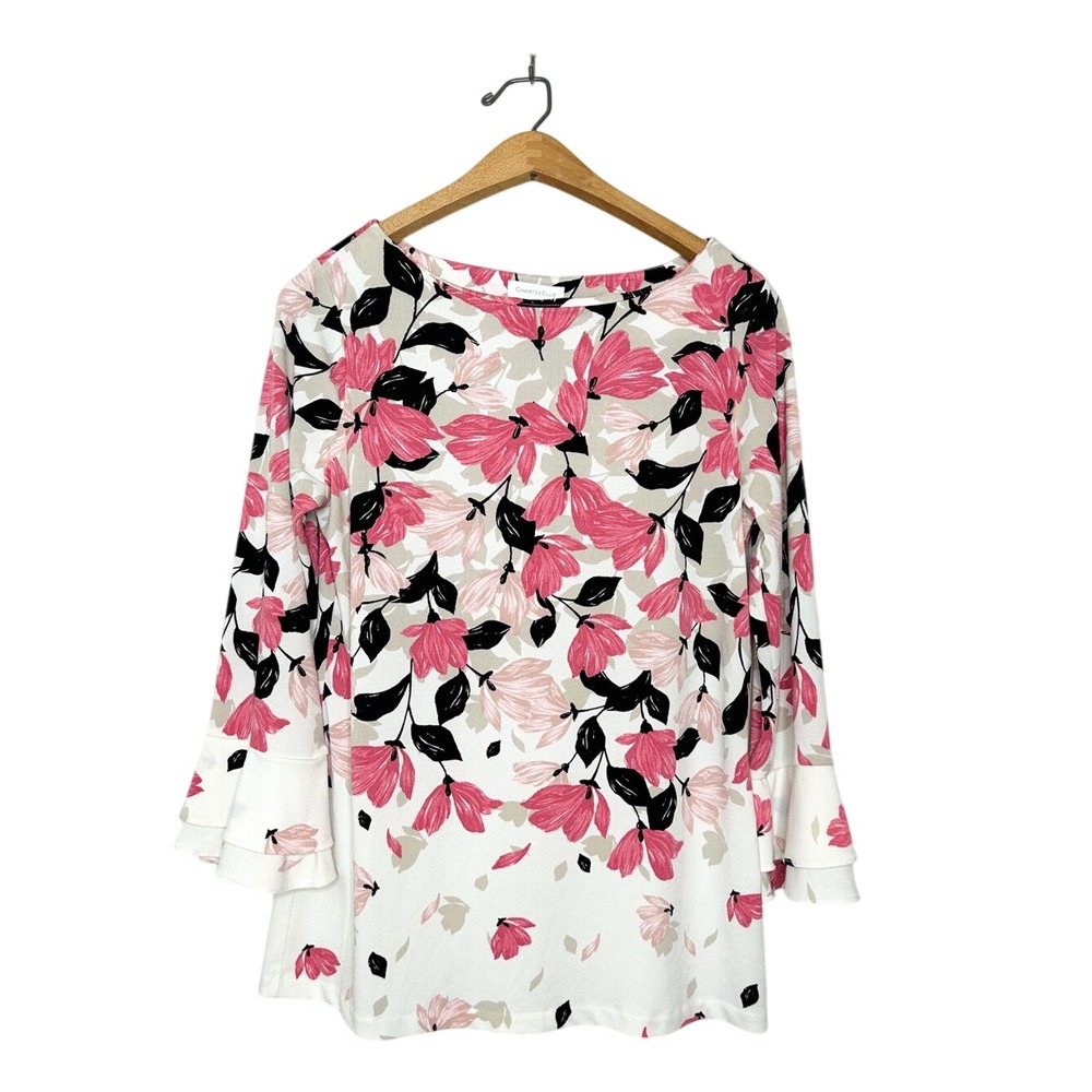 Charter Club 3/4 Bell Sleeve Floral Print‎ Business Casual Blouse Small S